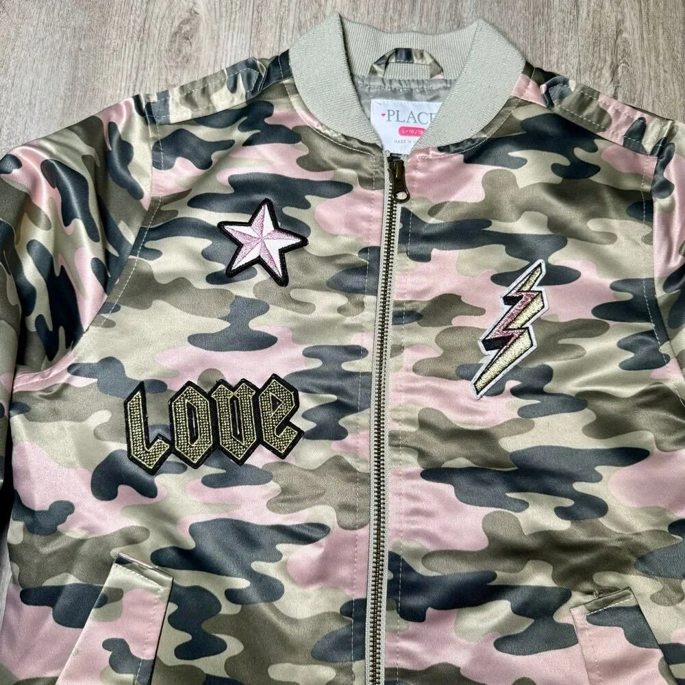 Girls children’s Place‎ size 1012 zip up camo bomber jackete